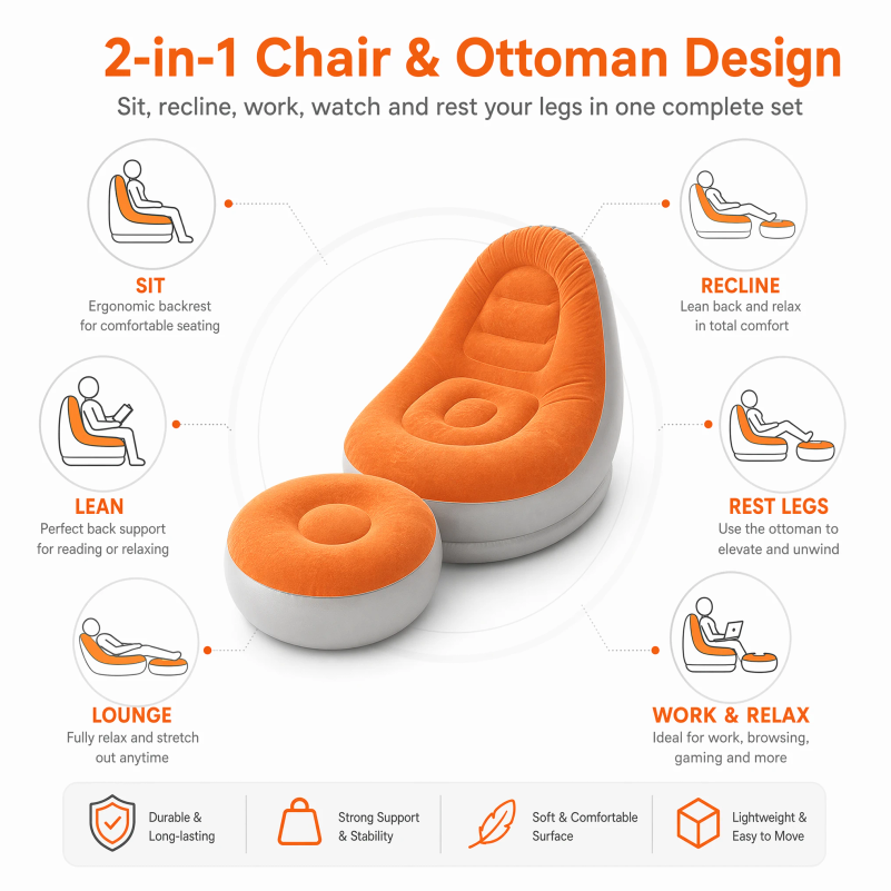 Надувной диван-кресло с пуфом, – обзор и цена Outdoor Sport Chairs